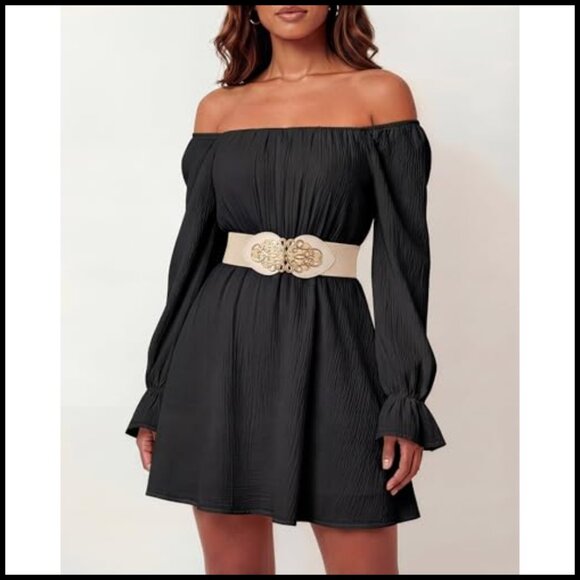 Retro Gold Medusa Buckle Cinch Belt Stretch Waistband Vintage Inspired Elegant main image 7